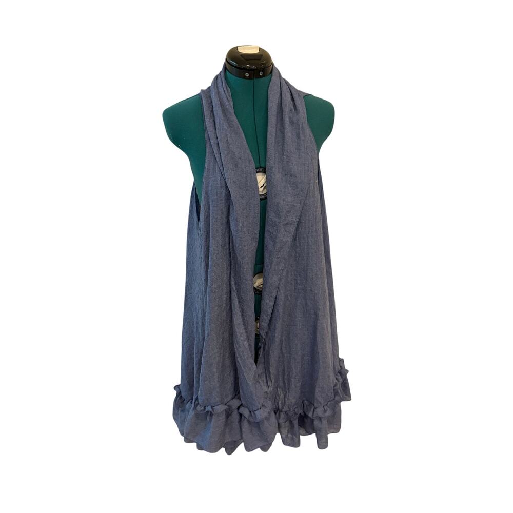 Womens Blue Ruffle Hem Vest Carf One Size Open Frong Boho Layer Piece NEW